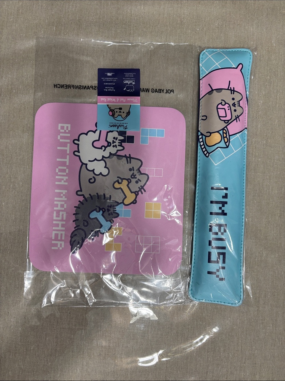 Cute Button Katcher Kids Mouse Pad & Wrist Rest Set - Pink & Blue